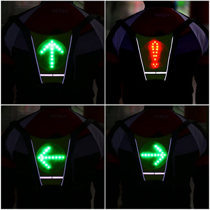 Mochila con chaleco reflectante recargable por USB con luz de señal de giro LED y control remoto, bolsa de seguridad para deportes al aire libre, equipo para ciclismo