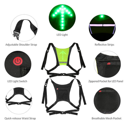 Mochila con chaleco reflectante recargable por USB con luz de señal de giro LED y control remoto, bolsa de seguridad para deportes al aire libre, equipo para ciclismo