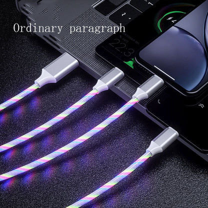 3 In 1 Micro USB Type C Cable LED Flowing Light Type C Chager Cable Mobile Phone Charging Wire