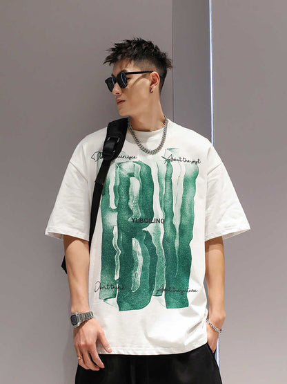 3D Visual Printing Large Letter Short Sleeve Cotton T-shirt