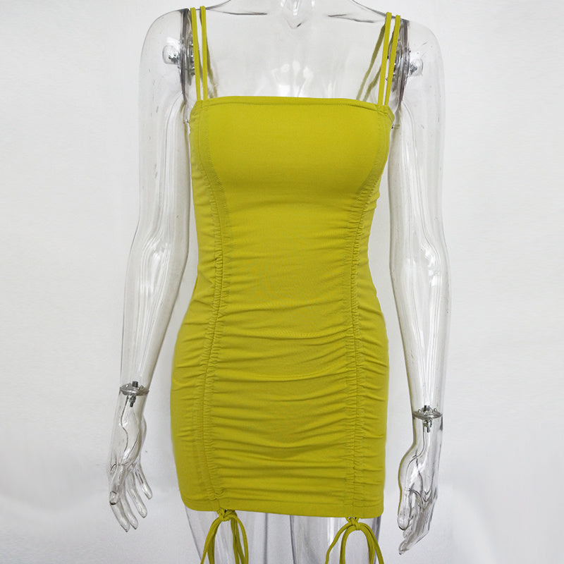 Vestido de Verano sin Espalda y Tirantes de Spaghetti, Bodycon Estilo Bandage para Fiesta y Club.