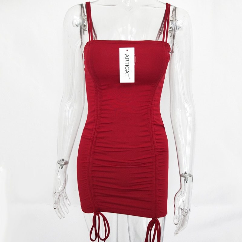 Vestido de Verano sin Espalda y Tirantes de Spaghetti, Bodycon Estilo Bandage para Fiesta y Club.