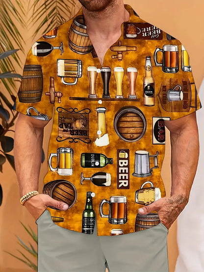 Men's New Personalized 3d Beer HD Printed Short-sleeved Shirt