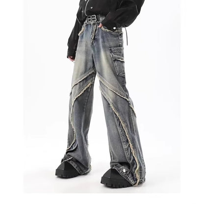 Skinny Jeans Men's Frayed Stitching Design Pants