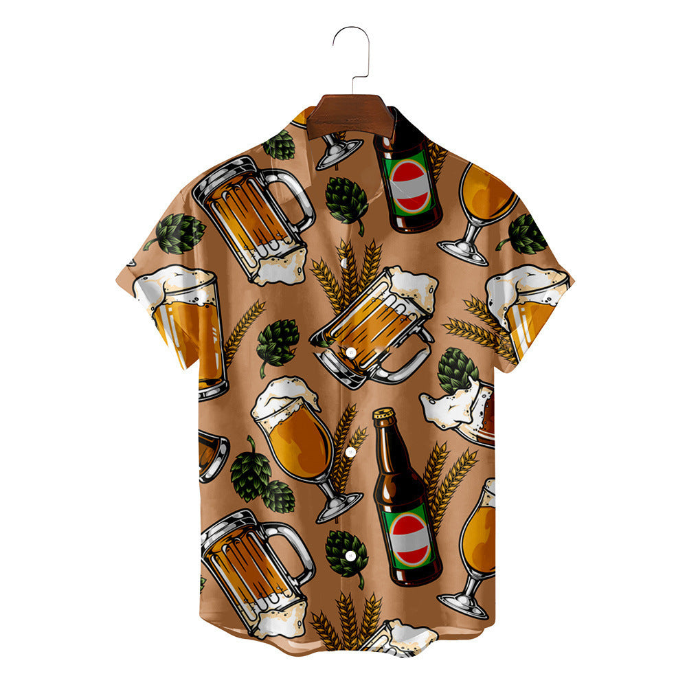 Men's New Personalized 3d Beer HD Printed Short-sleeved Shirt