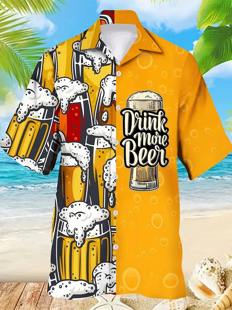 Men's New Personalized 3d Beer HD Printed Short-sleeved Shirt