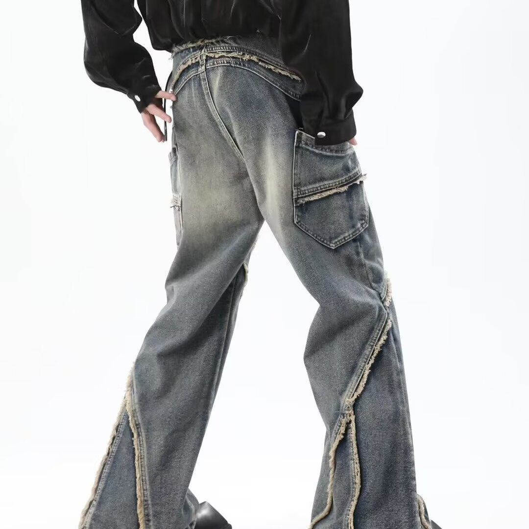 Skinny Jeans Men's Frayed Stitching Design Pants