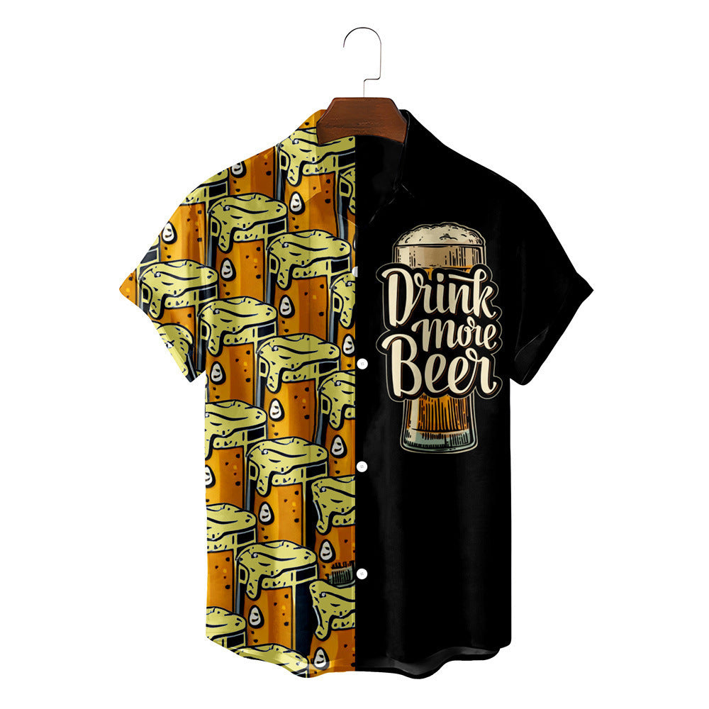 Men's New Personalized 3d Beer HD Printed Short-sleeved Shirt