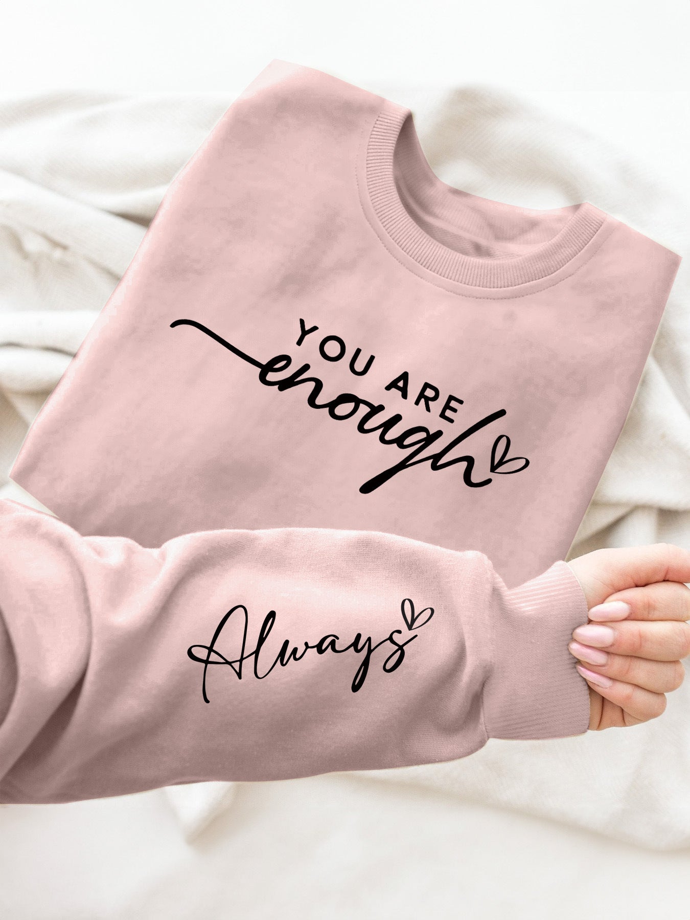 Sudadera con capucha estampado (You are enough) de cuello redondo