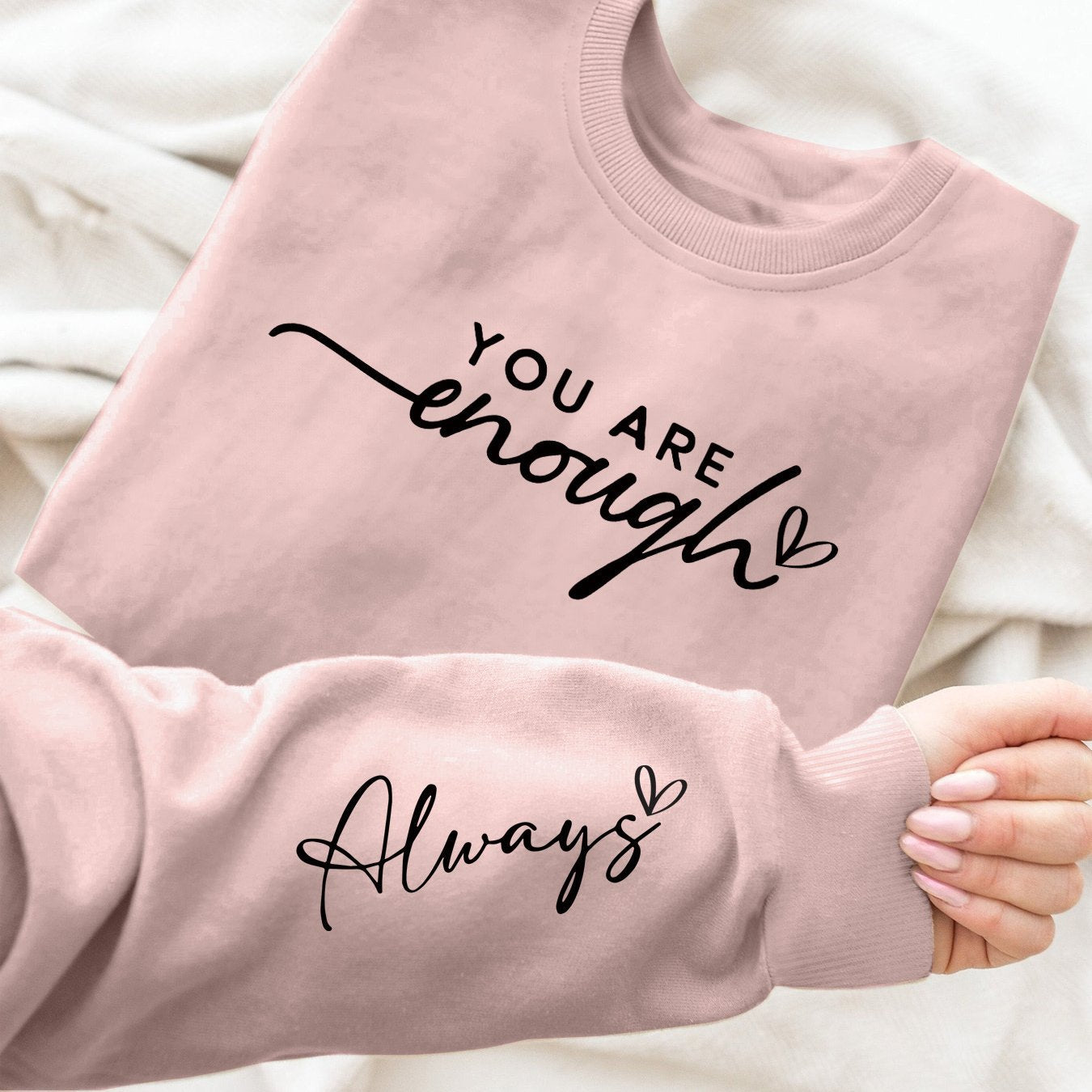 Sudadera con capucha estampado (You are enough) de cuello redondo