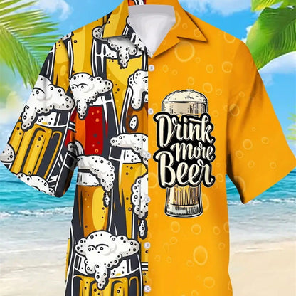 Men's New Personalized 3d Beer HD Printed Short-sleeved Shirt